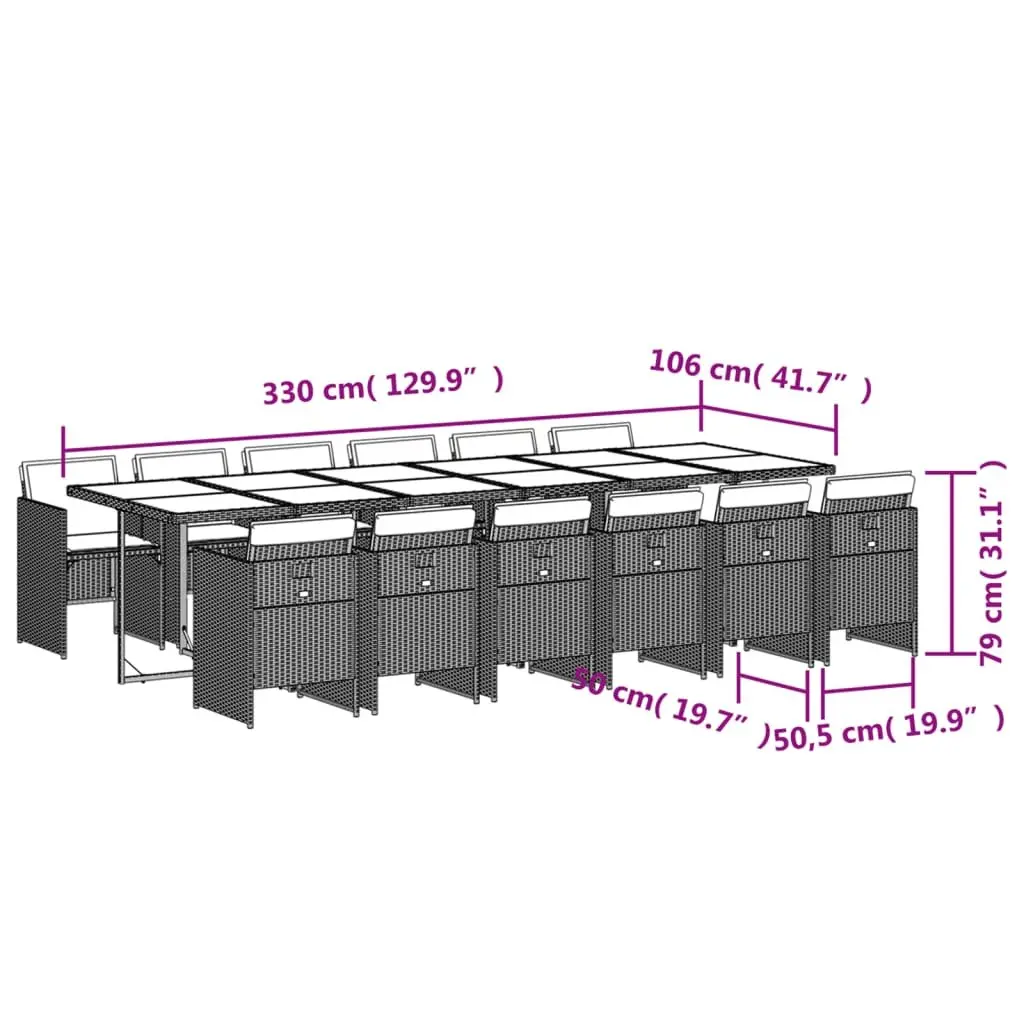 13 Piece Black Outdoor Dining Set Foldable Tempered Glass Table with Cushions