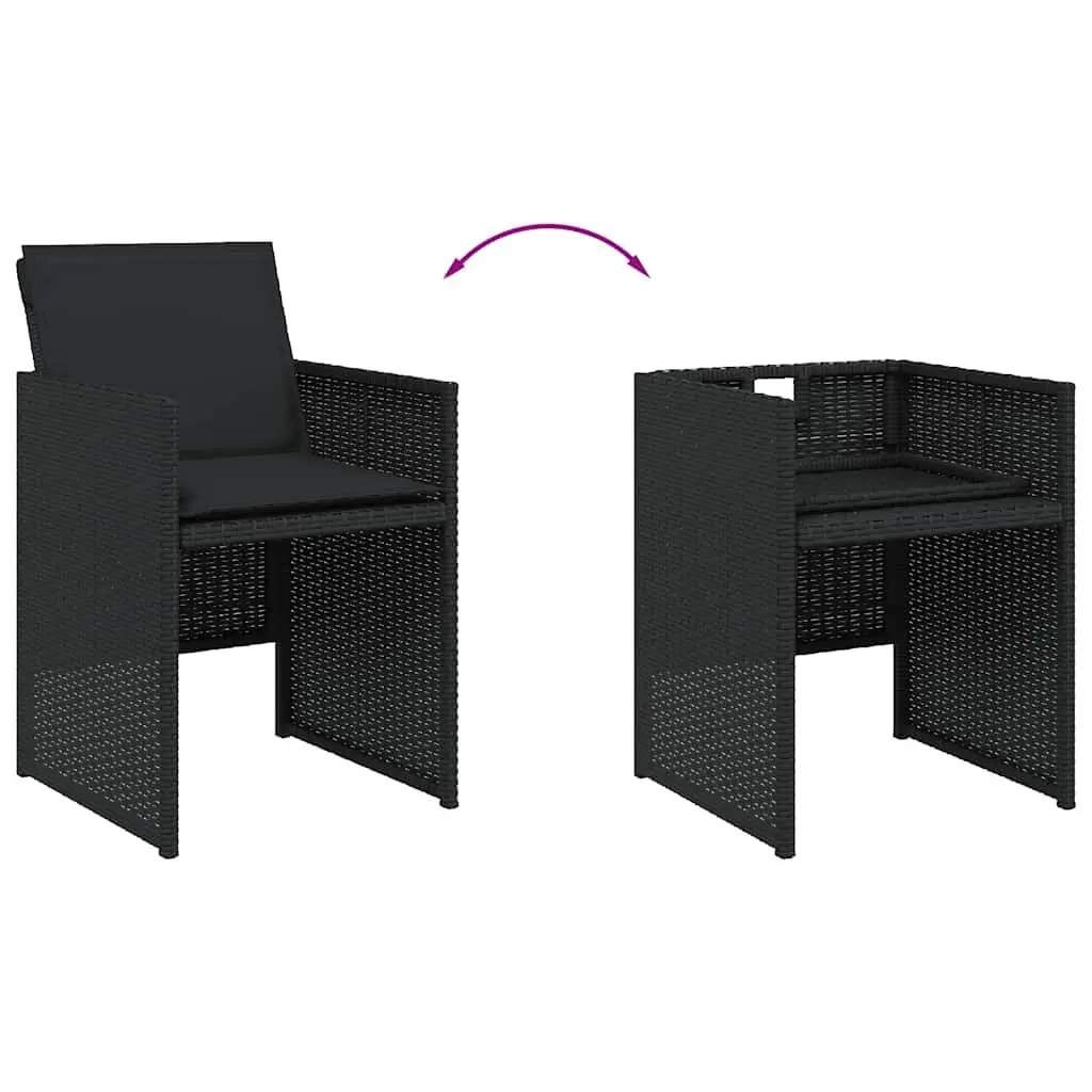 9 Piece Black Poly Rattan Garden Dining Set with Cushions