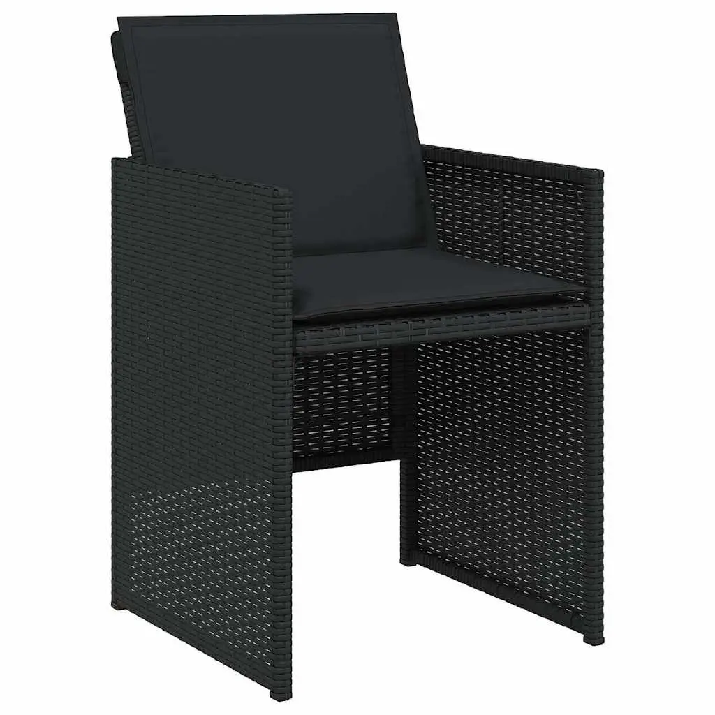 13 Piece Black Poly Rattan Outdoor Dining Set with Cushions and Tempered Glass Tabletop for Garden and Patio