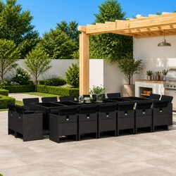 Discover a 17-Piece Black Rattan Outdoor Dining Set