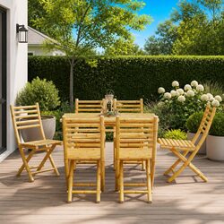 Folding Garden Chairs Set of 6 Bamboo Outdoor Dining Patio Seating Brown