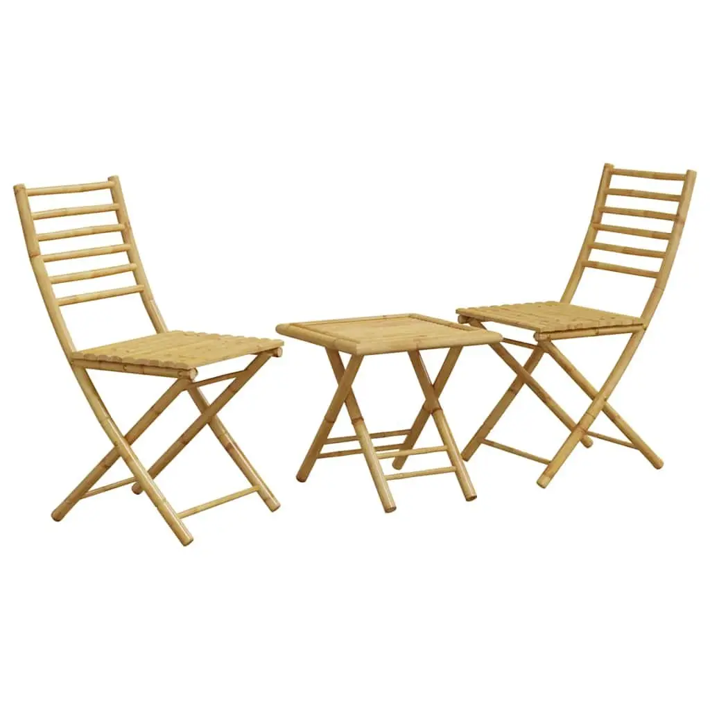 Bistro Set Foldable Brown Bamboo 3 Piece Garden Outdoor Furniture