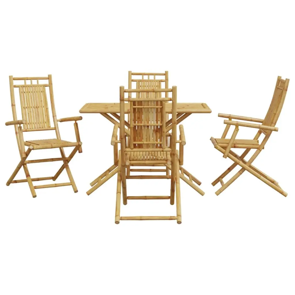 Garden Dining Set 5 Piece Bamboo Foldable Table and Chairs Brown Outdoor Furniture