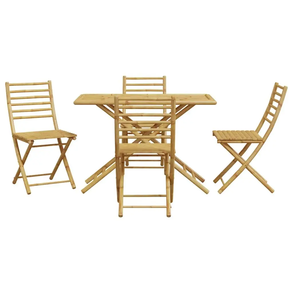 Garden Dining Set Foldable Brown 5 Piece Outdoor Furniture with Backrest Chairs and Table