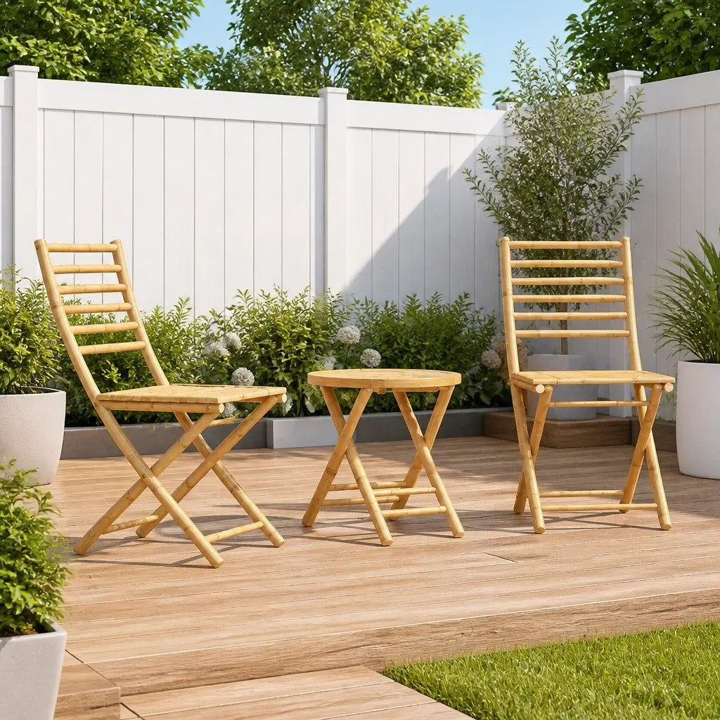 Bistro Set Foldable Brown 3 Piece Garden Furniture Outdoor Patio Chairs Table