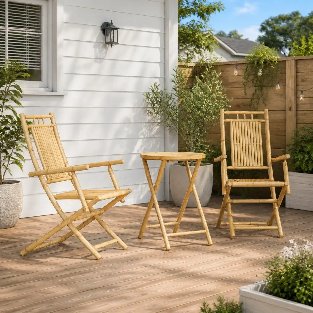 3 Piece Bistro Set Foldable Garden Furniture Brown Outdoor Patio Chairs Table