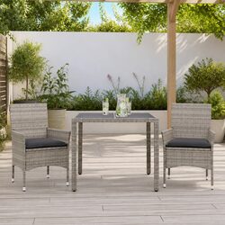 Garden Dining Set 3 Piece Outdoor Furniture Grey Poly Rattan Glass Table Patio
