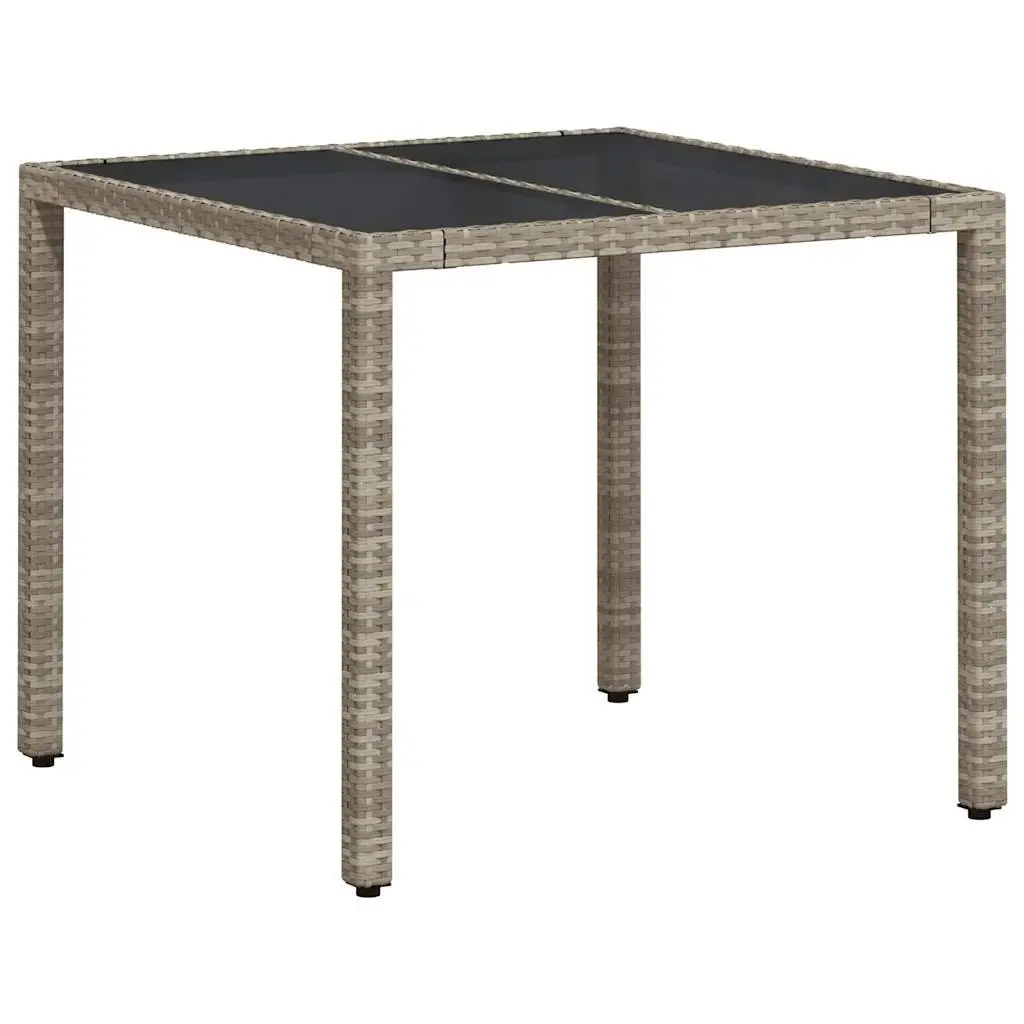 Garden Dining Set Grey Poly Rattan 3 Piece Outdoor Furniture with Glass Table and Padded Cushions