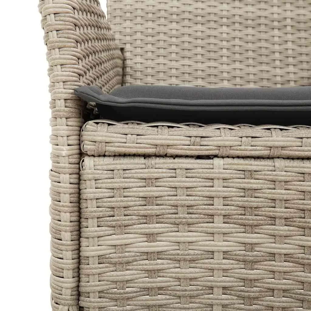 Garden Dining Set Grey Poly Rattan 3 Piece Outdoor Furniture with Glass Table and Padded Cushions