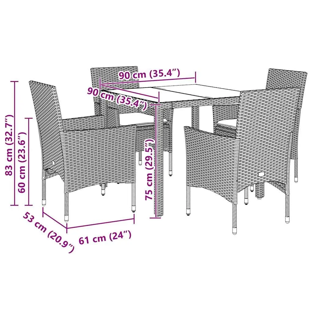 Garden Dining Set 5 Piece Outdoor Furniture Grey PE Rattan Table Chairs with Cushions