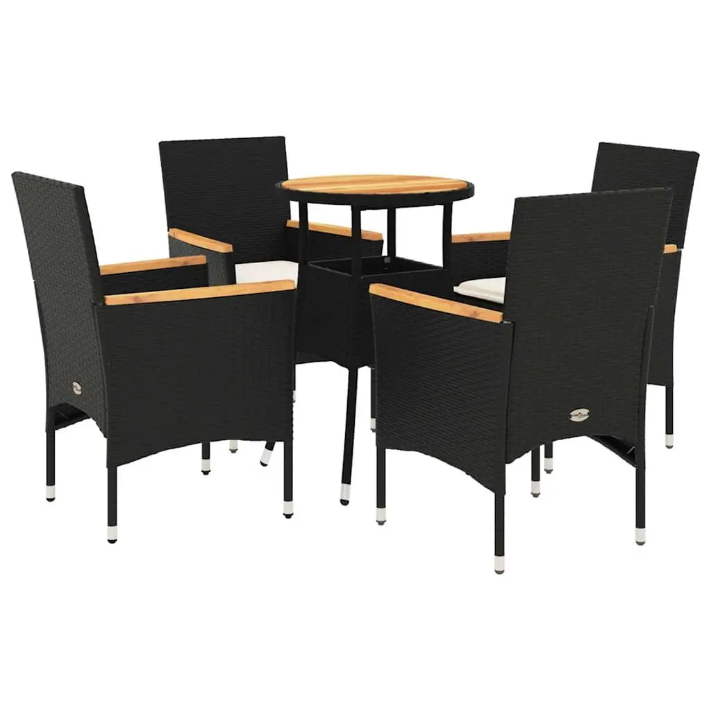 5 Piece Garden Dining Set Outdoor Furniture Cushions Black Poly Rattan