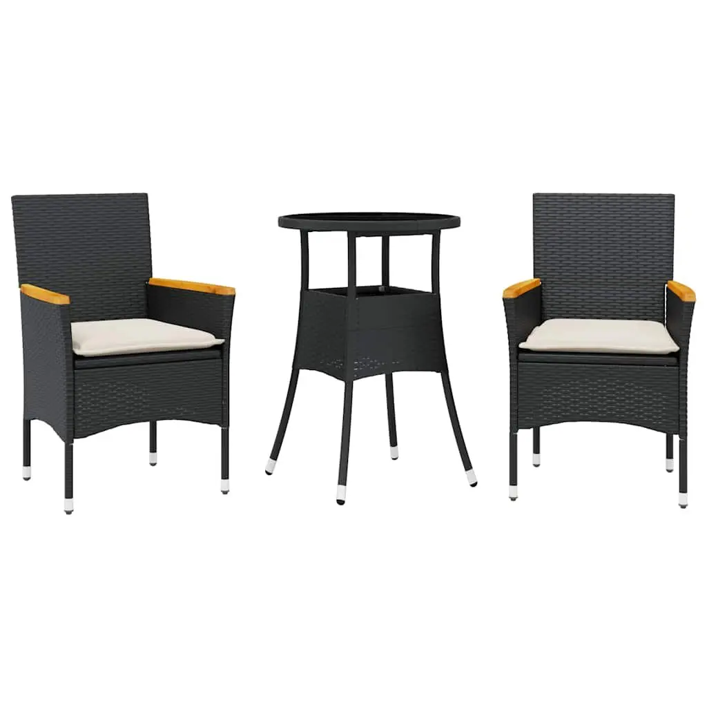 Outdoor Dining Set 3 Piece Garden Furniture PE Rattan Glass Table