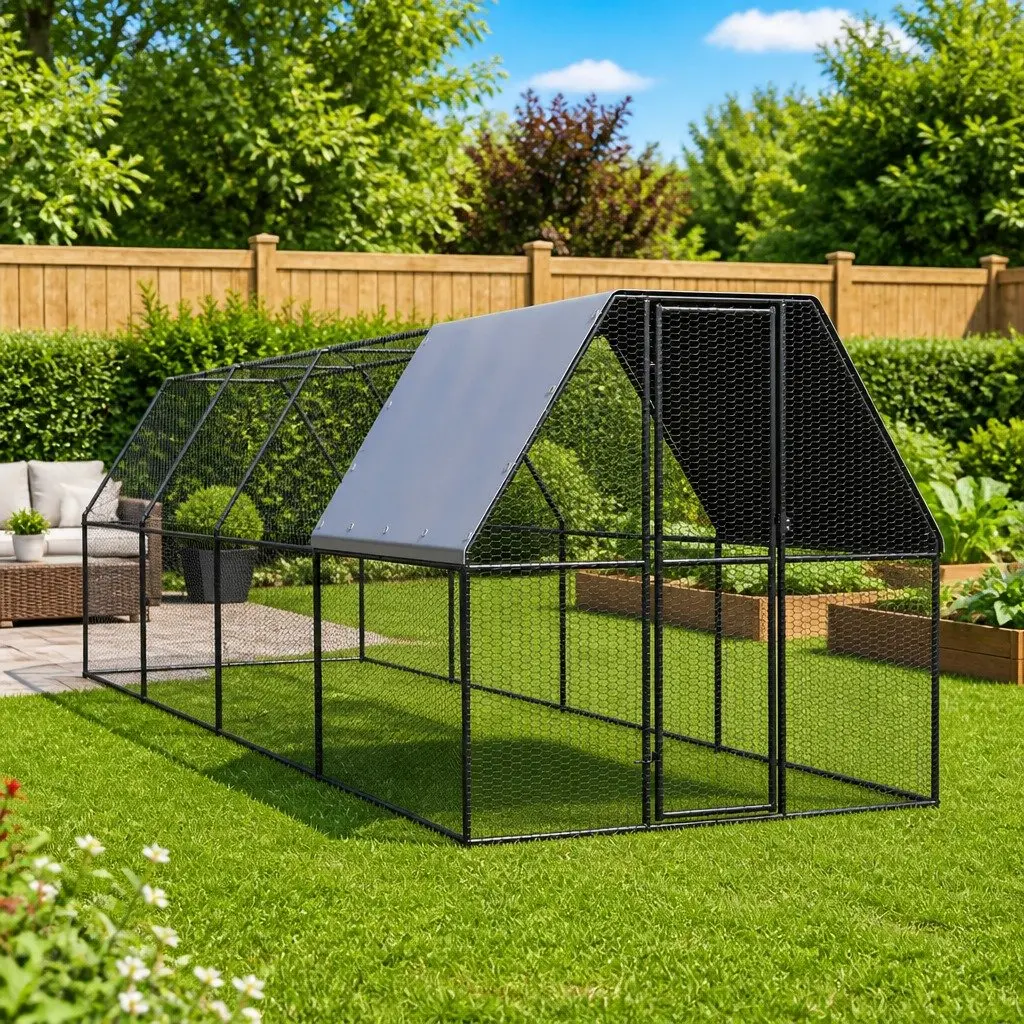 Chicken Cage Galvanised Steel Outdoor Poultry Coop Enclosure 2x8x2m