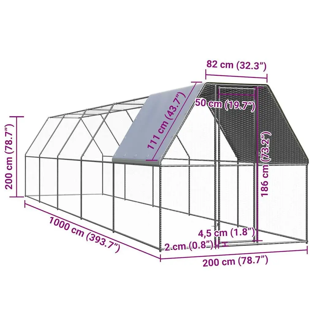 Chicken Cage 2x10x2m for Outdoor Living