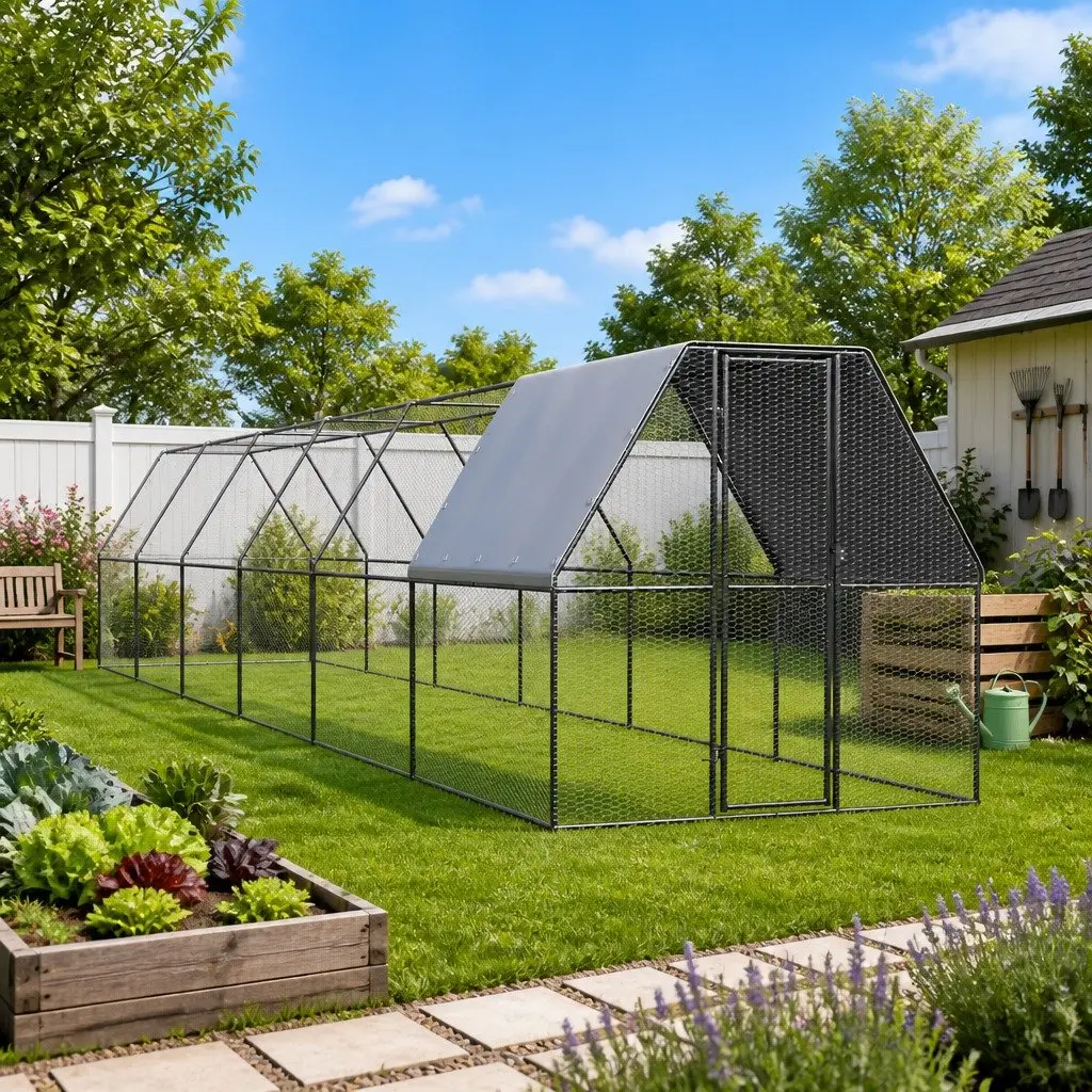Chicken Cage 2x12x2 m Walk In Chicken Coop Hen House Run Enclosure Galvanised