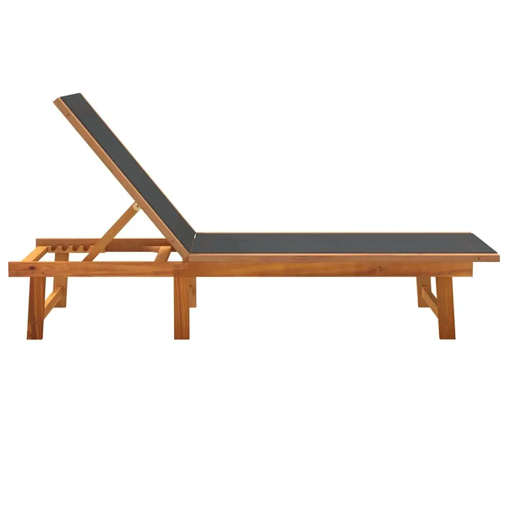Sun Loungers Adjustable Backrest 2 pcs Outdoor Lounge Chair Brown Acacia Wood Textilene Fabric