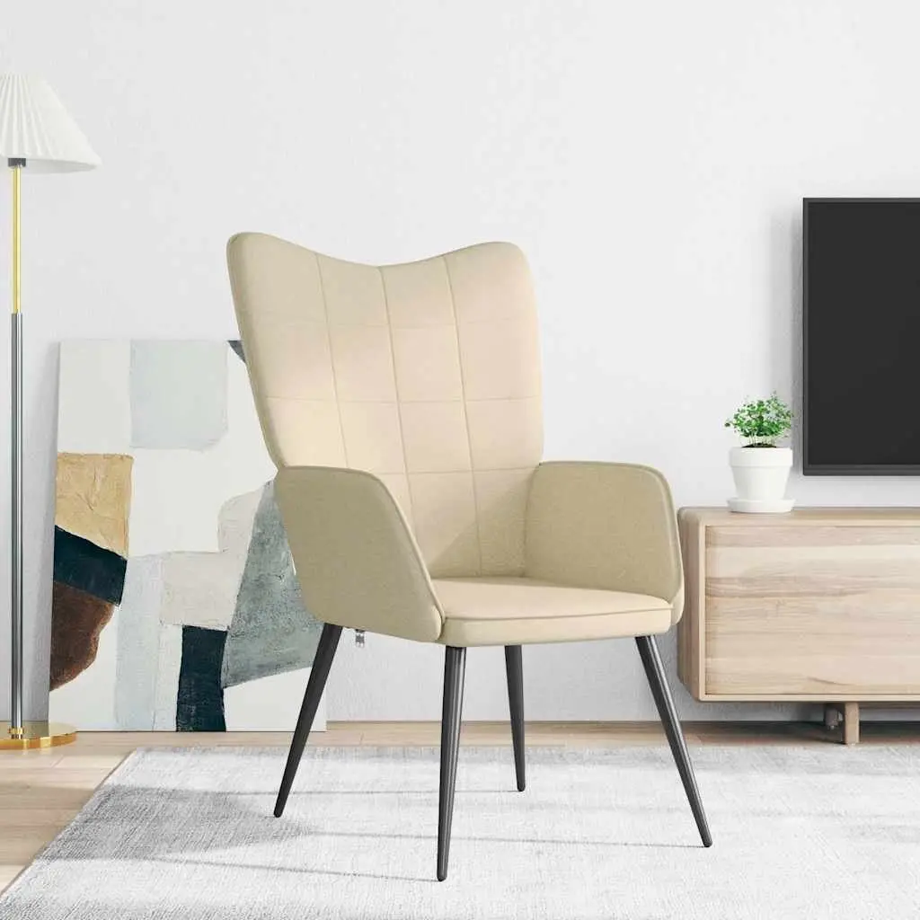 Armchair Cream Fabric Padded Foam Upholstered Modern Lounge Chair