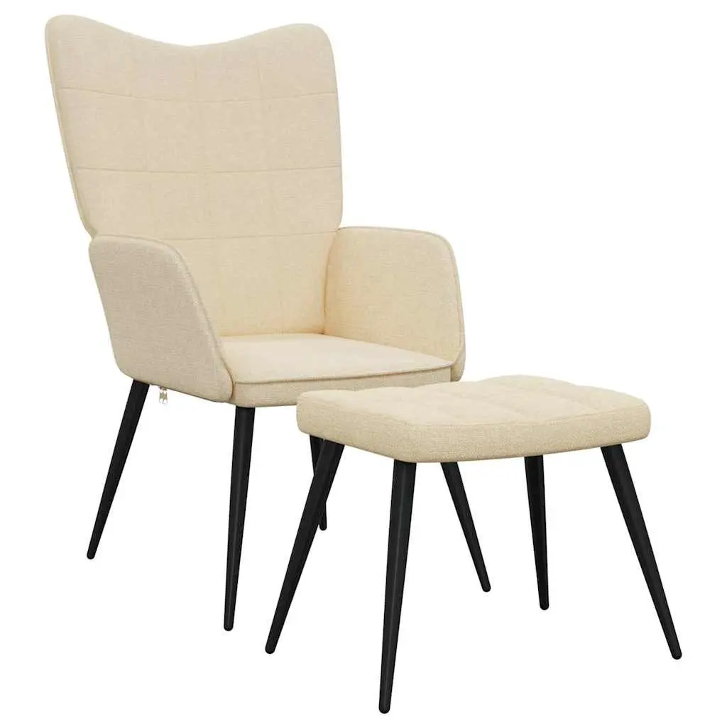 Relaxing Armchair with Footstool Cream Fabric Lounge Seat