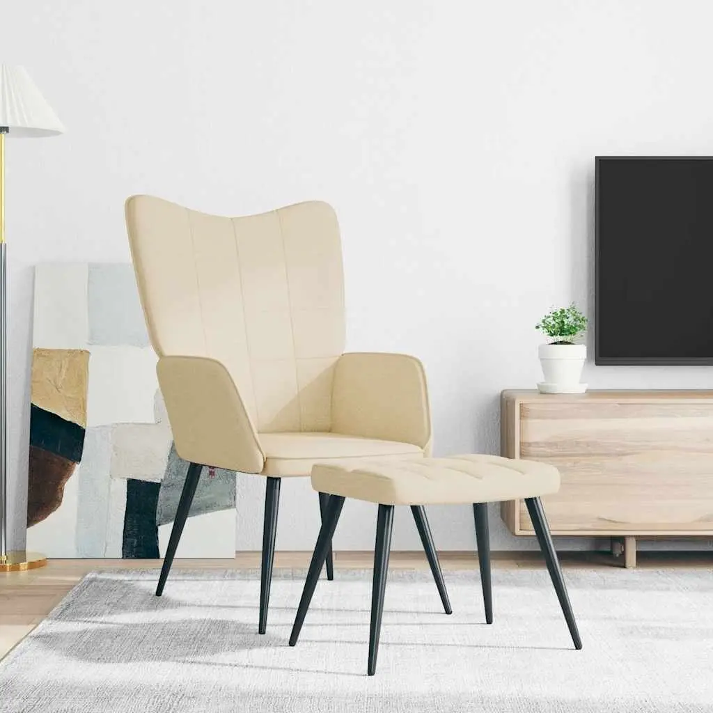 Relaxing Armchair with Footstool Cream Fabric Lounge Seat