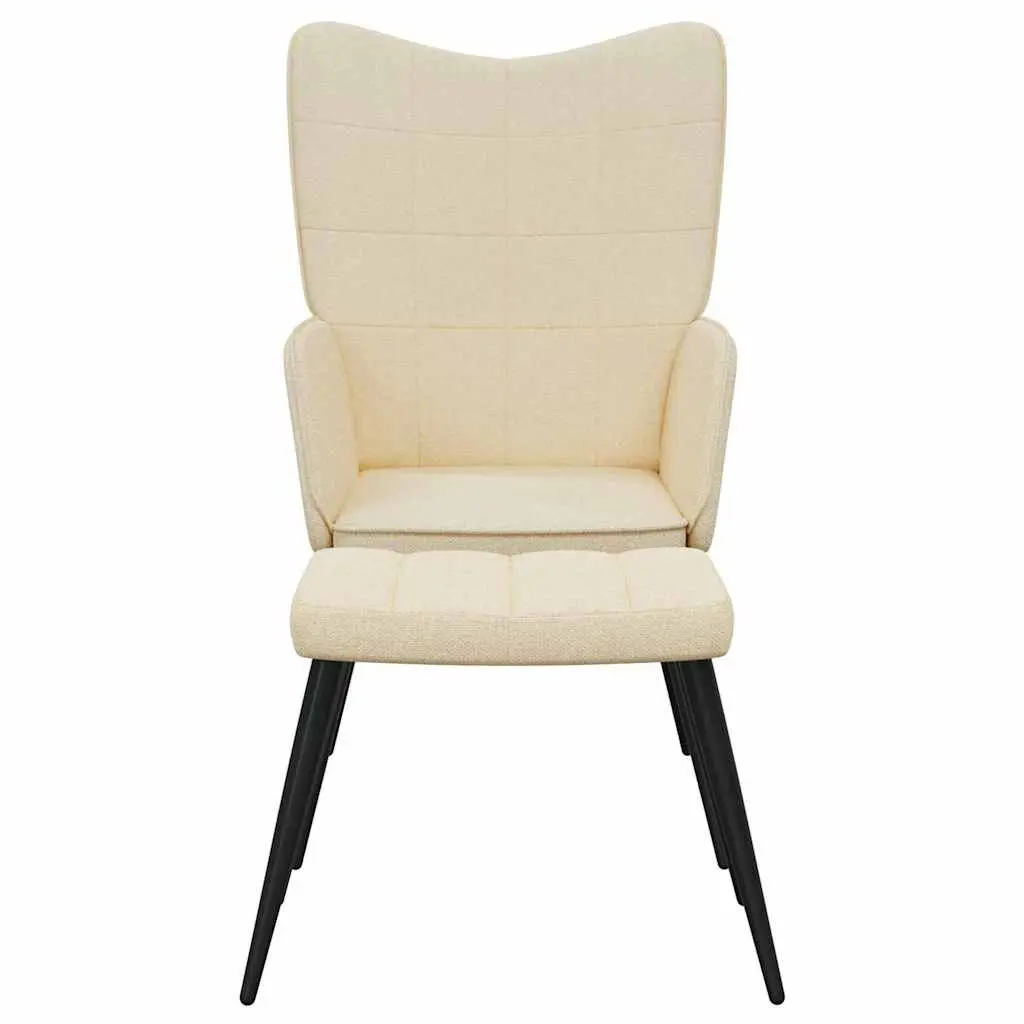 Relaxing Armchair with Footstool Cream Fabric Lounge Seat