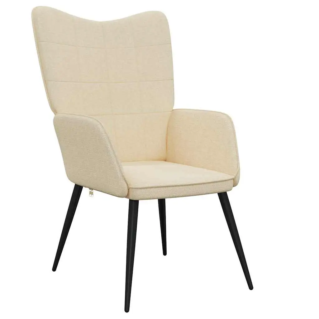 Relaxing Armchair with Footstool Cream Fabric Lounge Seat