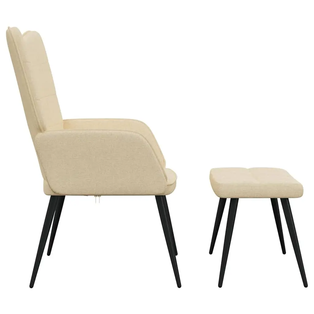 Relaxing Armchair with Footstool Cream Fabric Lounge Seat