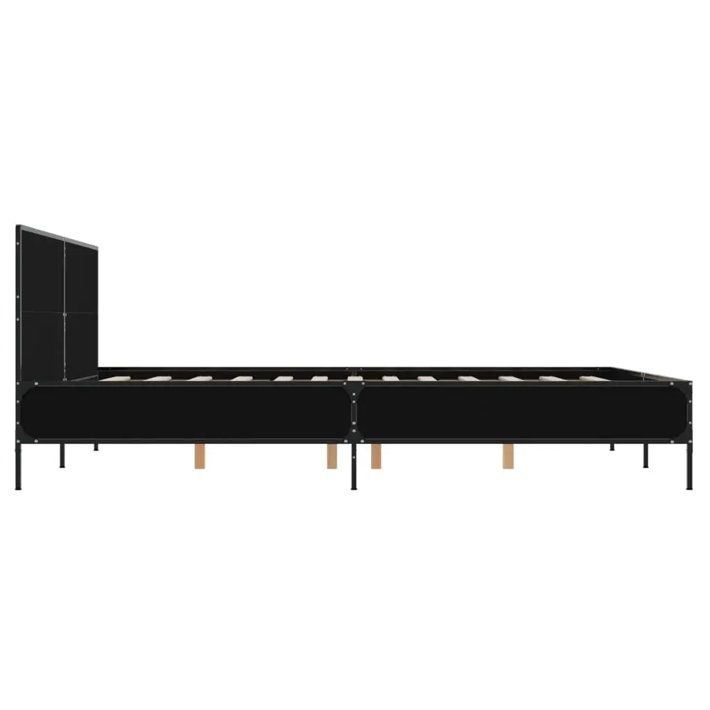 Bed Frame Black Engineered Wood 150x200 cm Metal Legs Plywood Slats Headboard