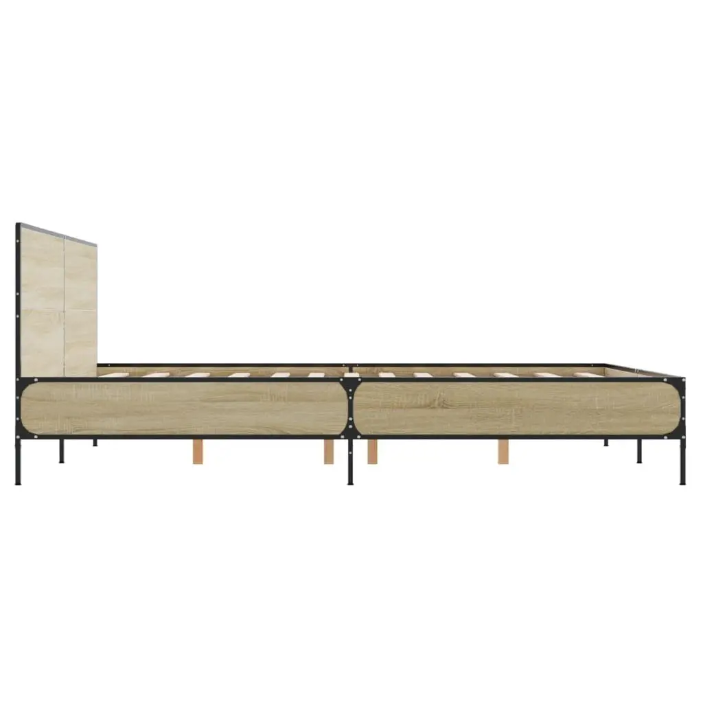 Engineered Wood Bed Frame Brown Sonoma Oak 150x200 cm with Headboard and Metal Legs