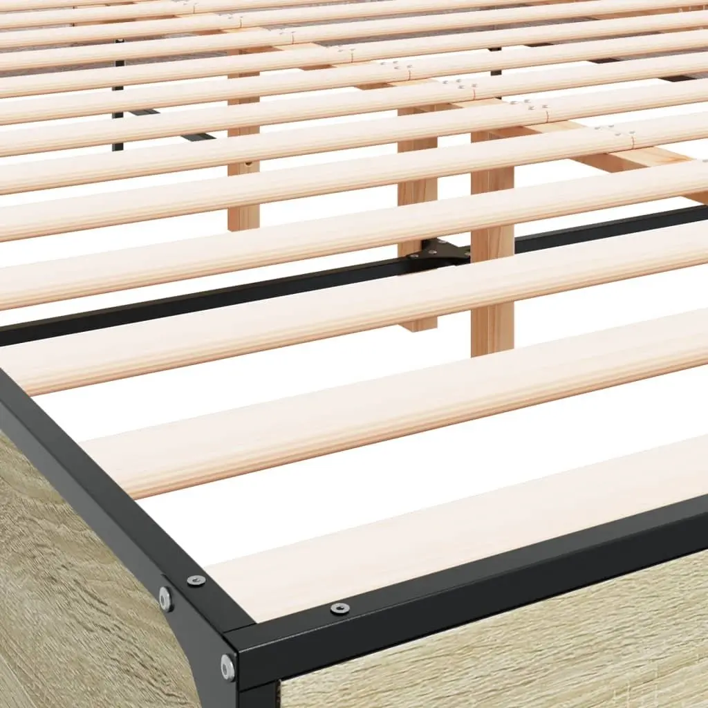 Engineered Wood Bed Frame Brown Sonoma Oak 150x200 cm with Headboard and Metal Legs