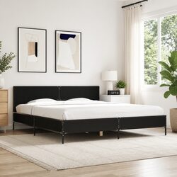 King Bed Frame Black 183x203 cm Slatted Base Metal Legs Engineered Wood Bedroom