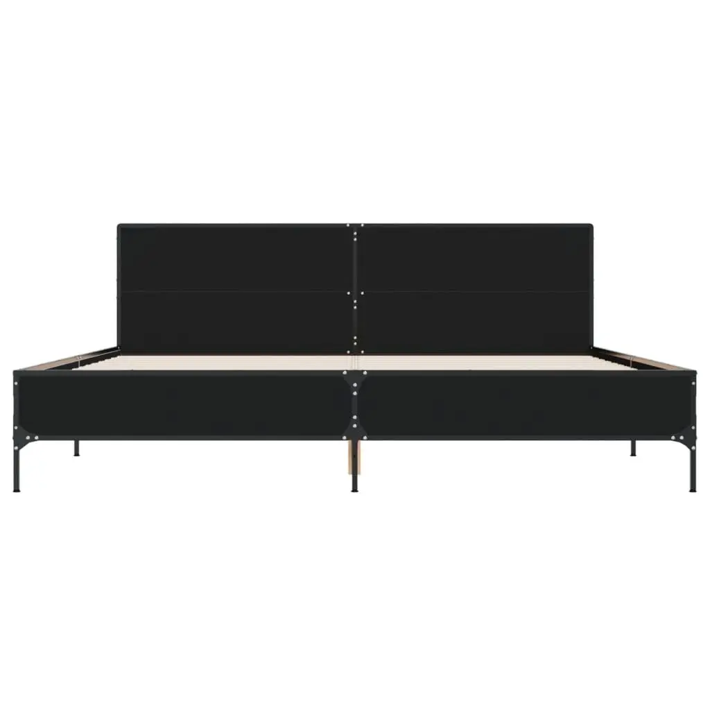 King Bed Frame Black 183x203 cm Slatted Base Metal Legs Engineered Wood Bedroom
