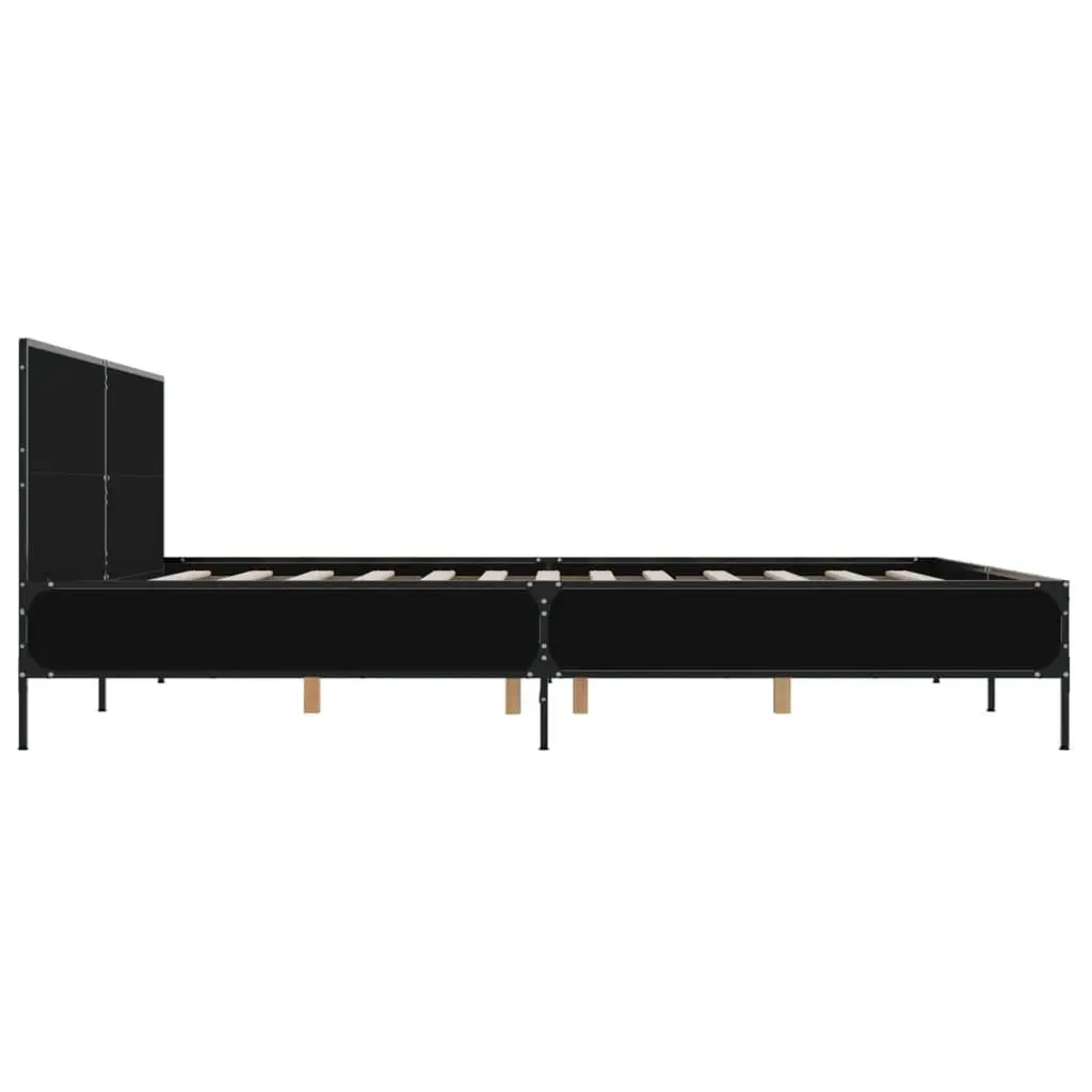 King Bed Frame Black 183x203 cm Slatted Base Metal Legs Engineered Wood Bedroom