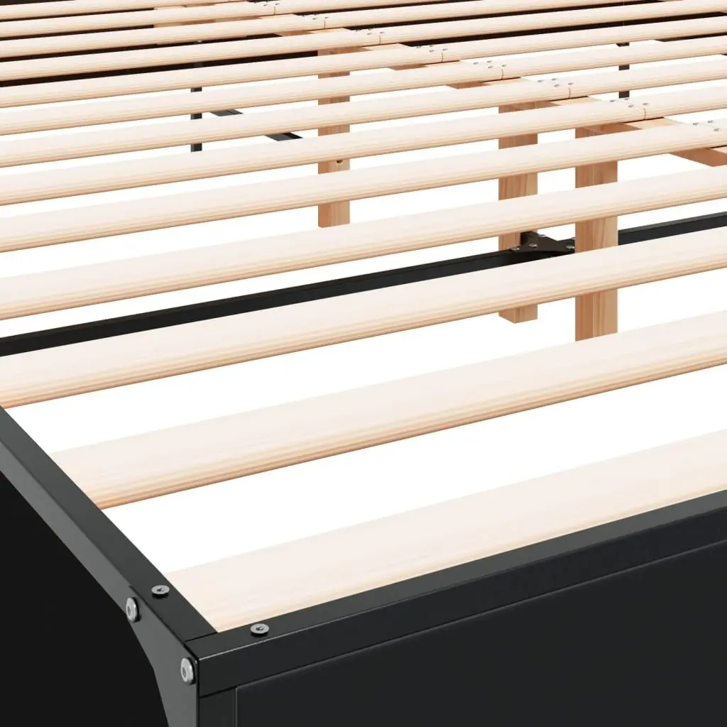 King Bed Frame Black 183x203 cm Slatted Base Metal Legs Engineered Wood Bedroom