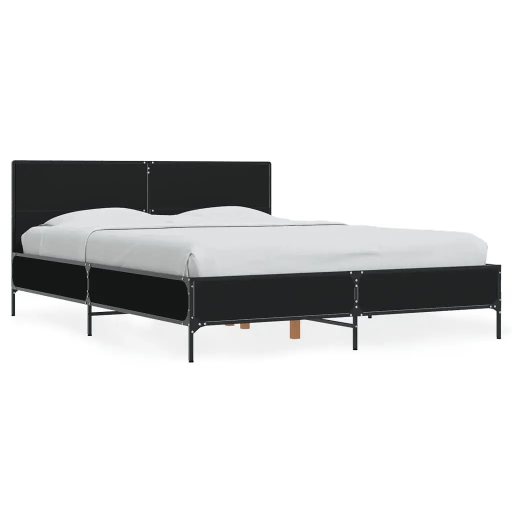 Black Bed Frame 135x190 cm with Headboard