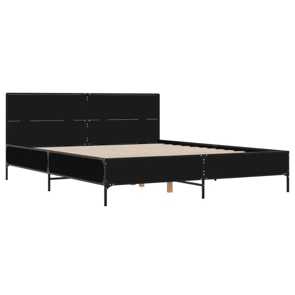 Black Bed Frame 135x190 cm with Headboard