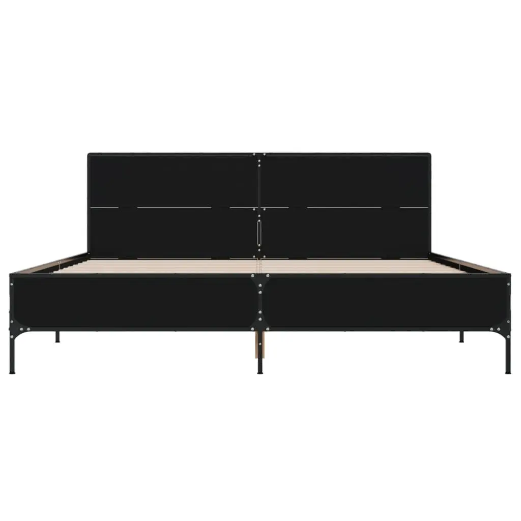 Black Bed Frame 135x190 cm with Headboard