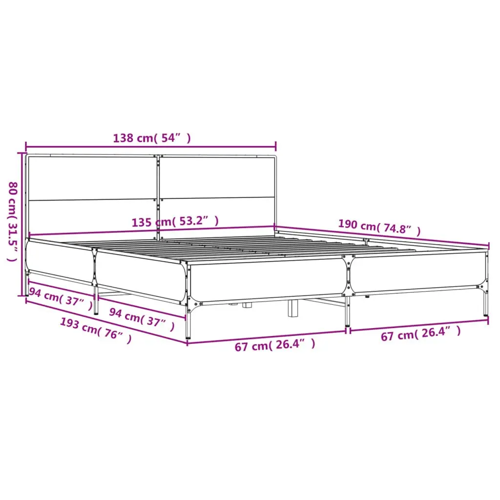 Black Bed Frame 135x190 cm with Headboard
