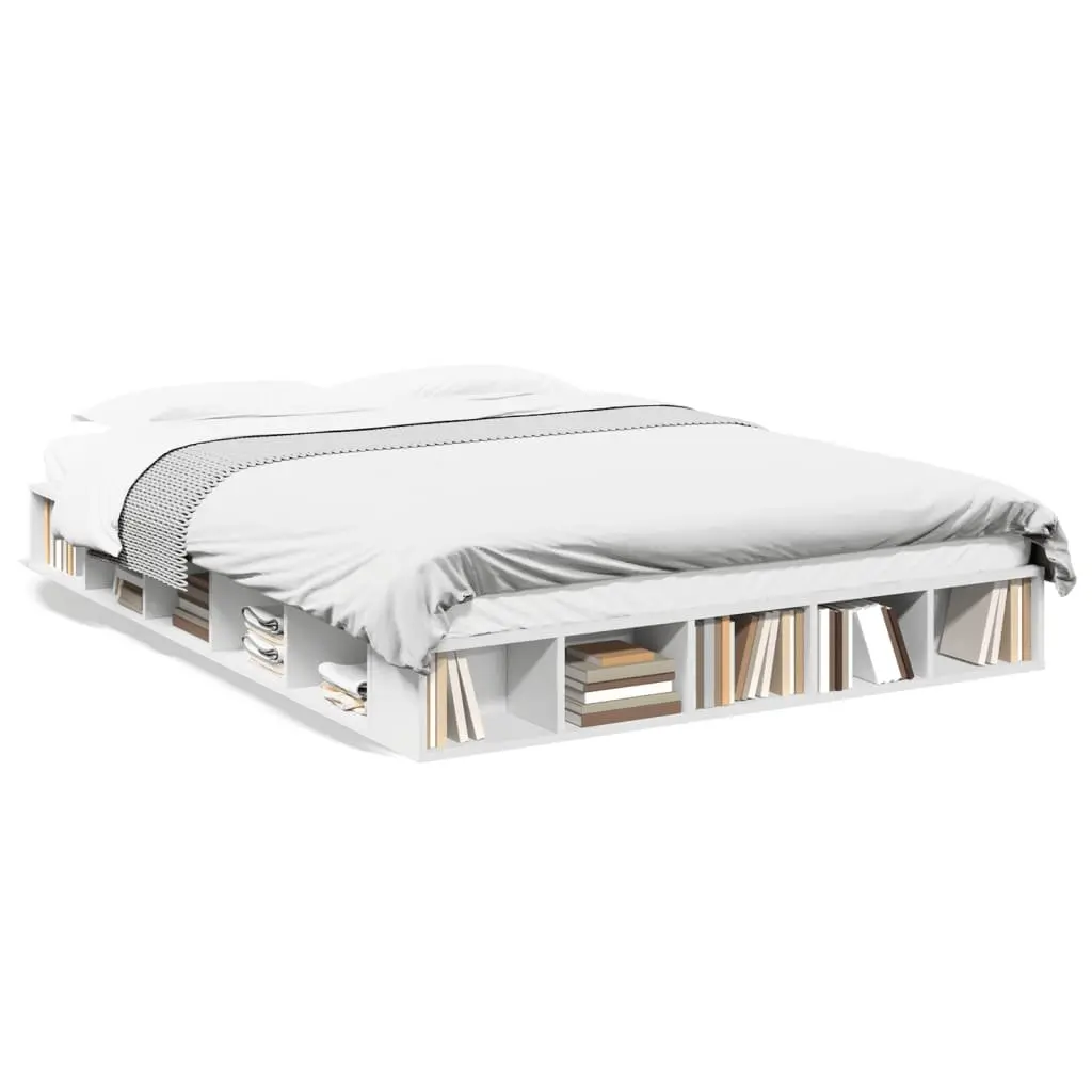 Bed Frame Slatted Base Queen Size 150x200 cm White with Storage Compartments