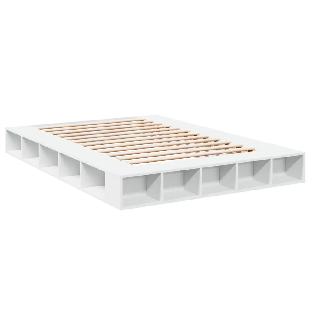 Bed Frame Slatted Base Queen Size 150x200 cm White with Storage Compartments