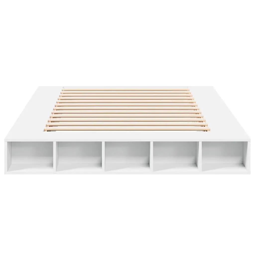 Bed Frame Slatted Base Queen Size 150x200 cm White with Storage Compartments