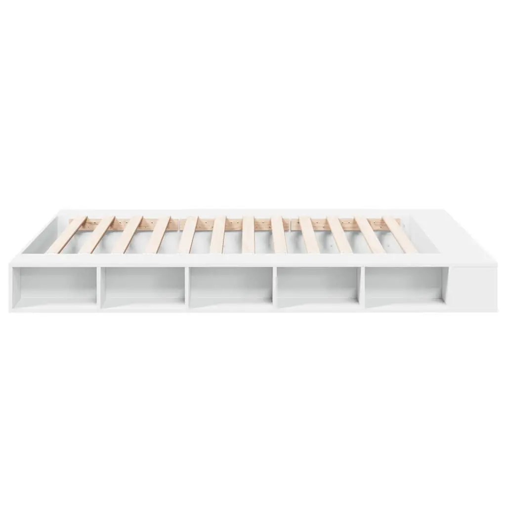 Bed Frame Slatted Base Queen Size 150x200 cm White with Storage Compartments