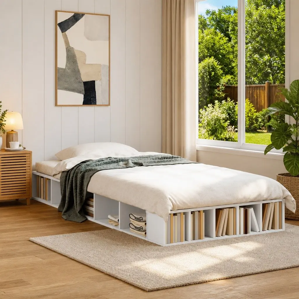 White Bed Frame 90x190 cm with Storage
