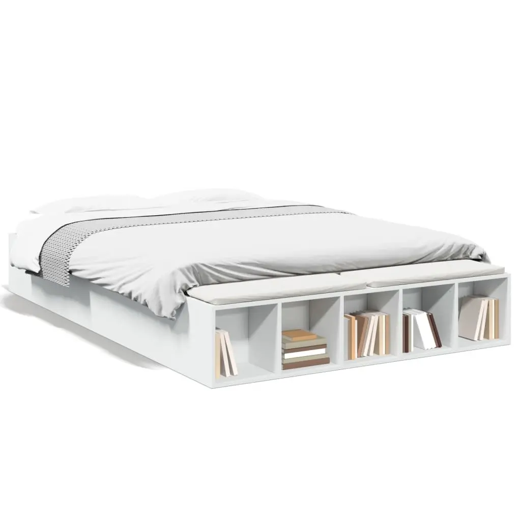 White Bed Frame Storage Compartments 150x200cm Slatted Base Modern