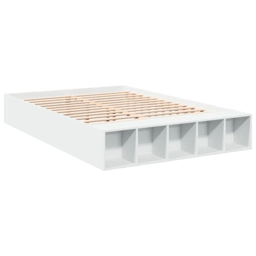 White Bed Frame Storage Compartments 150x200cm Slatted Base Modern