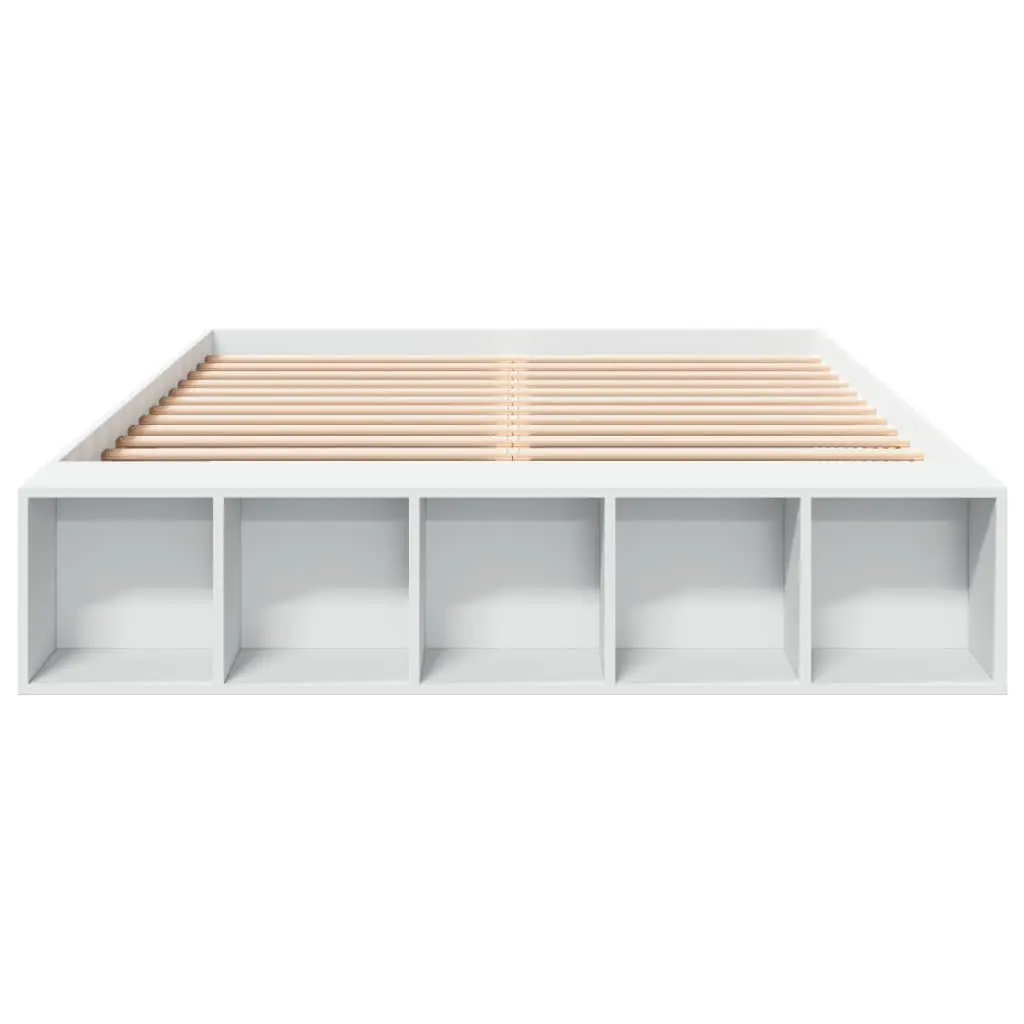 White Bed Frame Storage Compartments 150x200cm Slatted Base Modern
