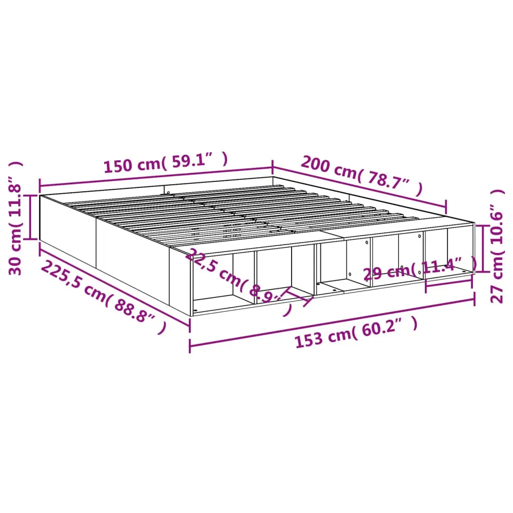 White Bed Frame Storage Compartments 150x200cm Slatted Base Modern