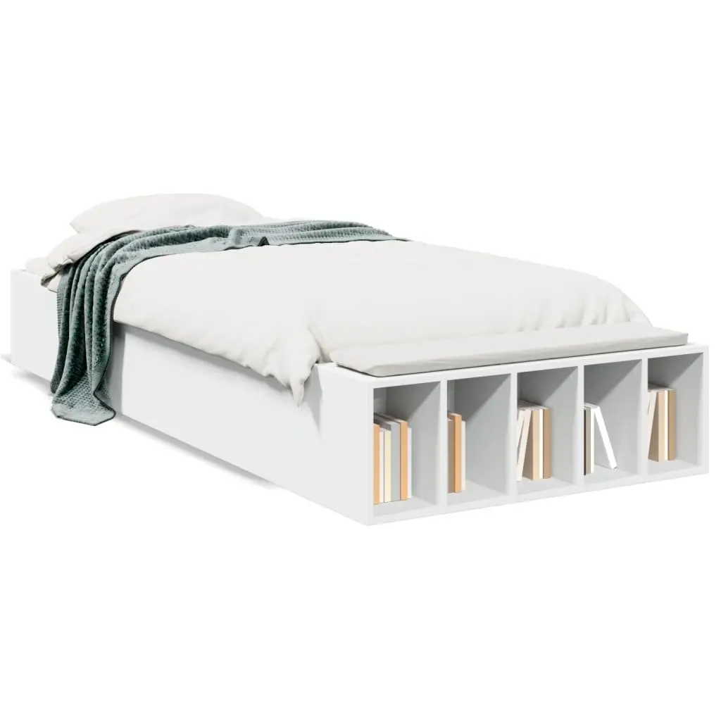 Bed Frame White Modern 90x190 cm with Storage Compartments Slatted Base