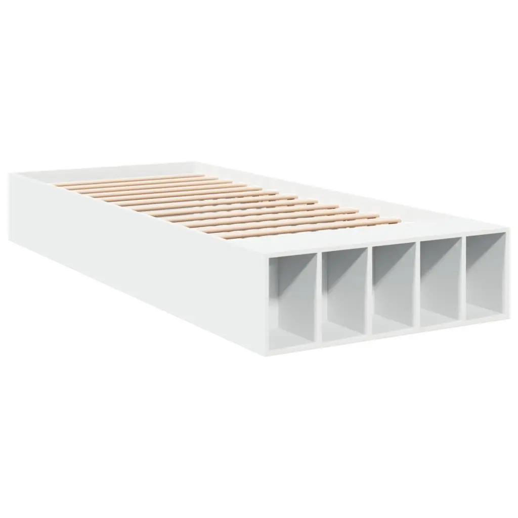 Bed Frame White Modern 90x190 cm with Storage Compartments Slatted Base