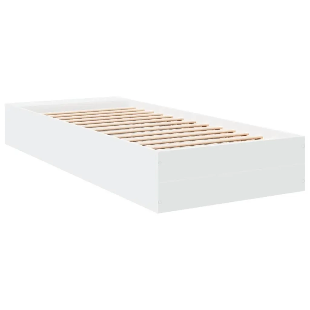 Bed Frame White Modern 90x190 cm with Storage Compartments Slatted Base