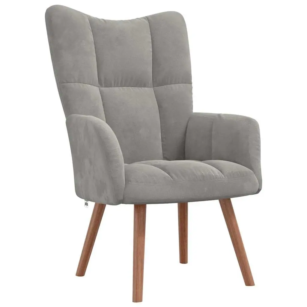 Relaxing Armchair with Footstool Light Grey Velvet Lounge Chair Living Room
